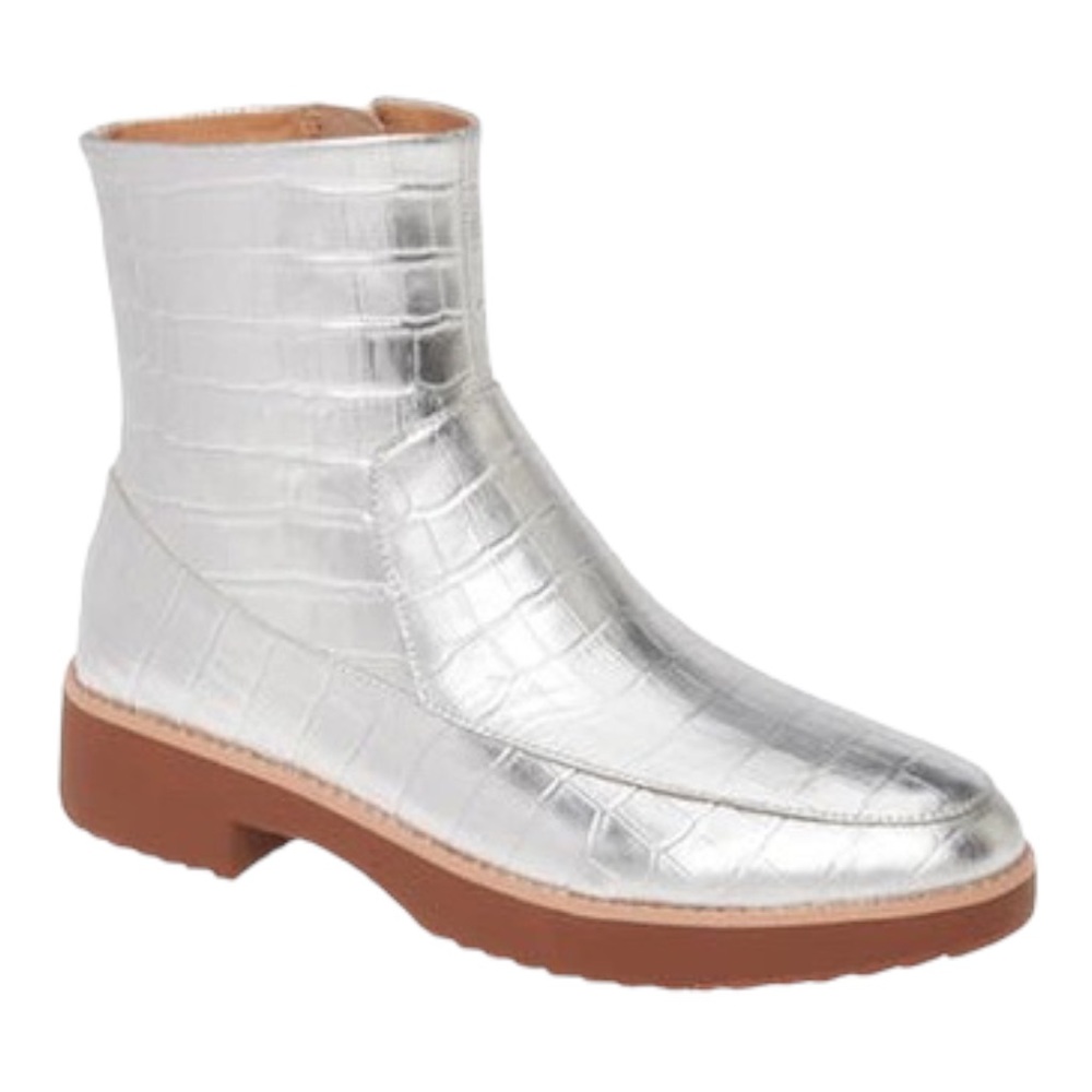 FitFlop Kinbey Croc Embrossed Silver Ankle Boots